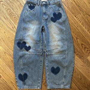 NEW! LOV MOR BARREL Y2K High Rise Slouchy Ankle Cropped Denim Heart Jeans S BOHO